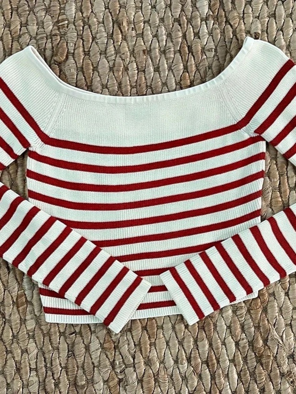 STAUD Top Striped Long Sleeve Crop Top White & Red Size Small